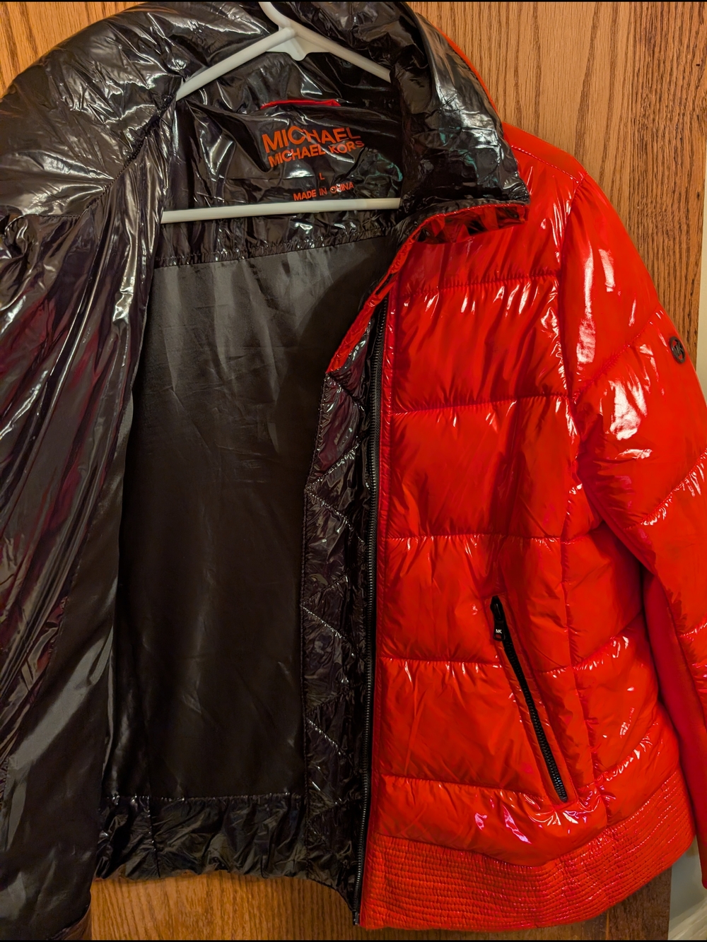 NWOT Michael Kors Laquer Red Quilted Puffer Waist Jacket - Picture 6 of 7